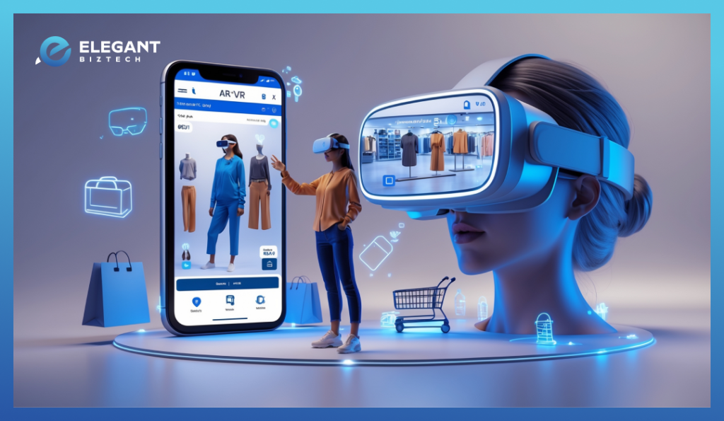 Visualization of an AR/VR-enabled app in action, like a virtual try-on feature for retail