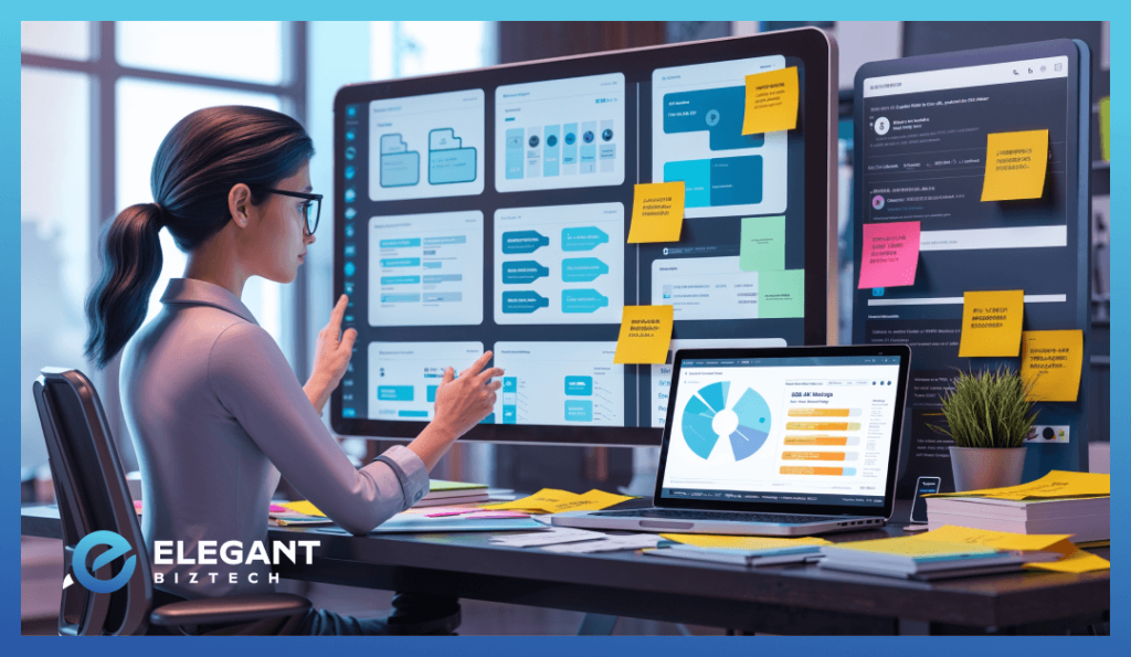 A professional designer working on a digital product prototype, with a focus on user research and design iterations