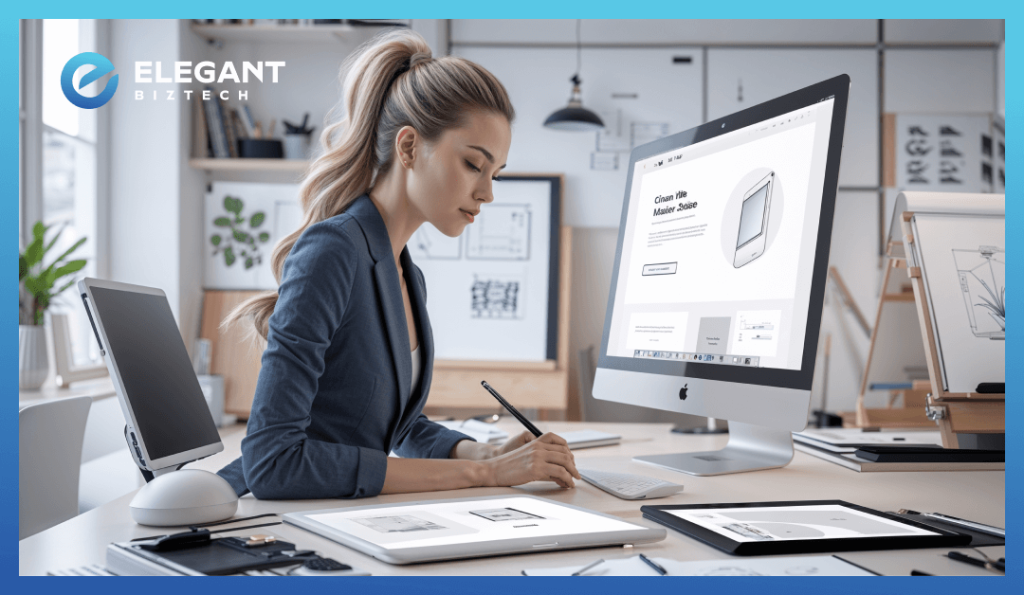 A UI designer working on a minimalist website or mobile app interface