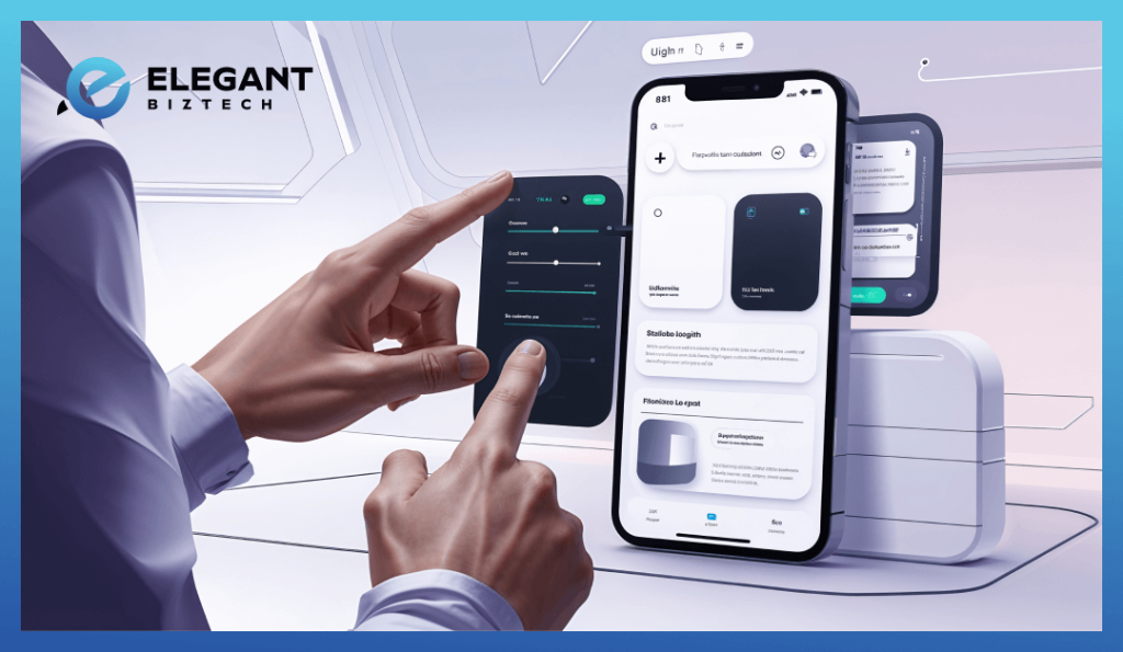 A user interacting with a clean, intuitive mobile UI using gestures and simple navigation