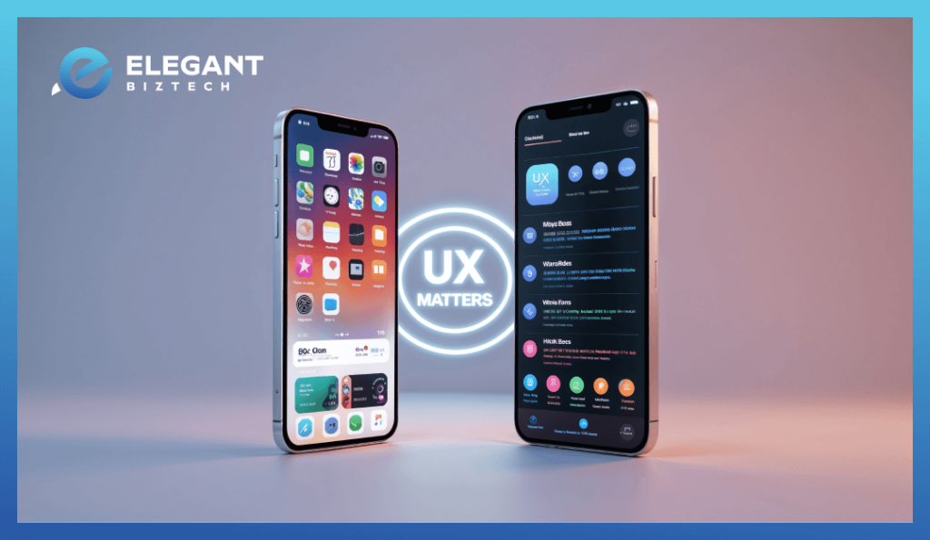 A well-designed iOS app UI and a poorly designed UI, highlighting the importance of user experience